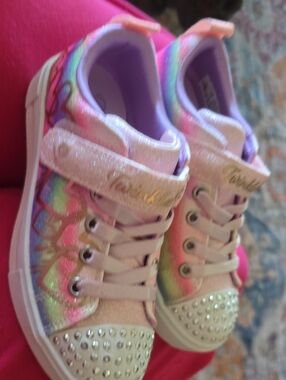 Kids Sparkle Rainbow Pink Sneakers with Studded Toe size 13 Twinkle Toes
